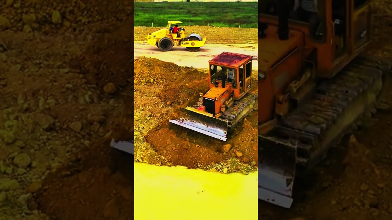 Heavy Machinery in Action  Bulldozer Pushing Soil to Dump Trucks EP051