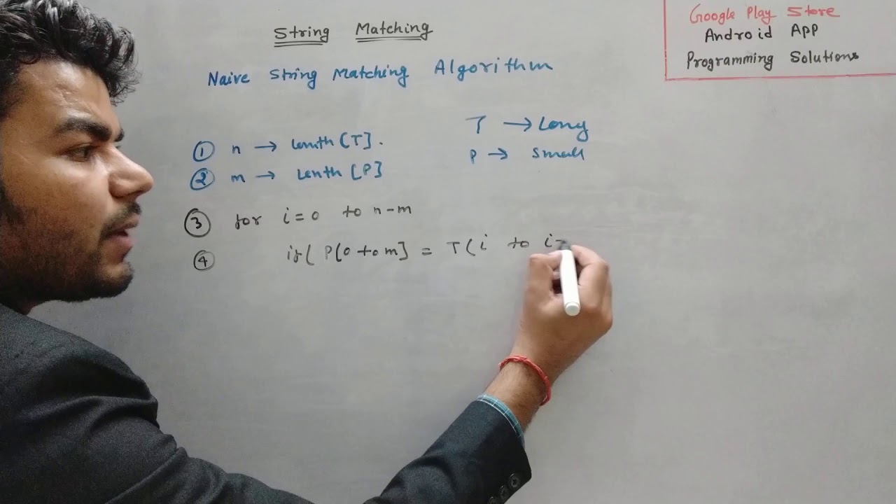 Naive String Matching Algorithm, Pattern matching algorithms in hindi