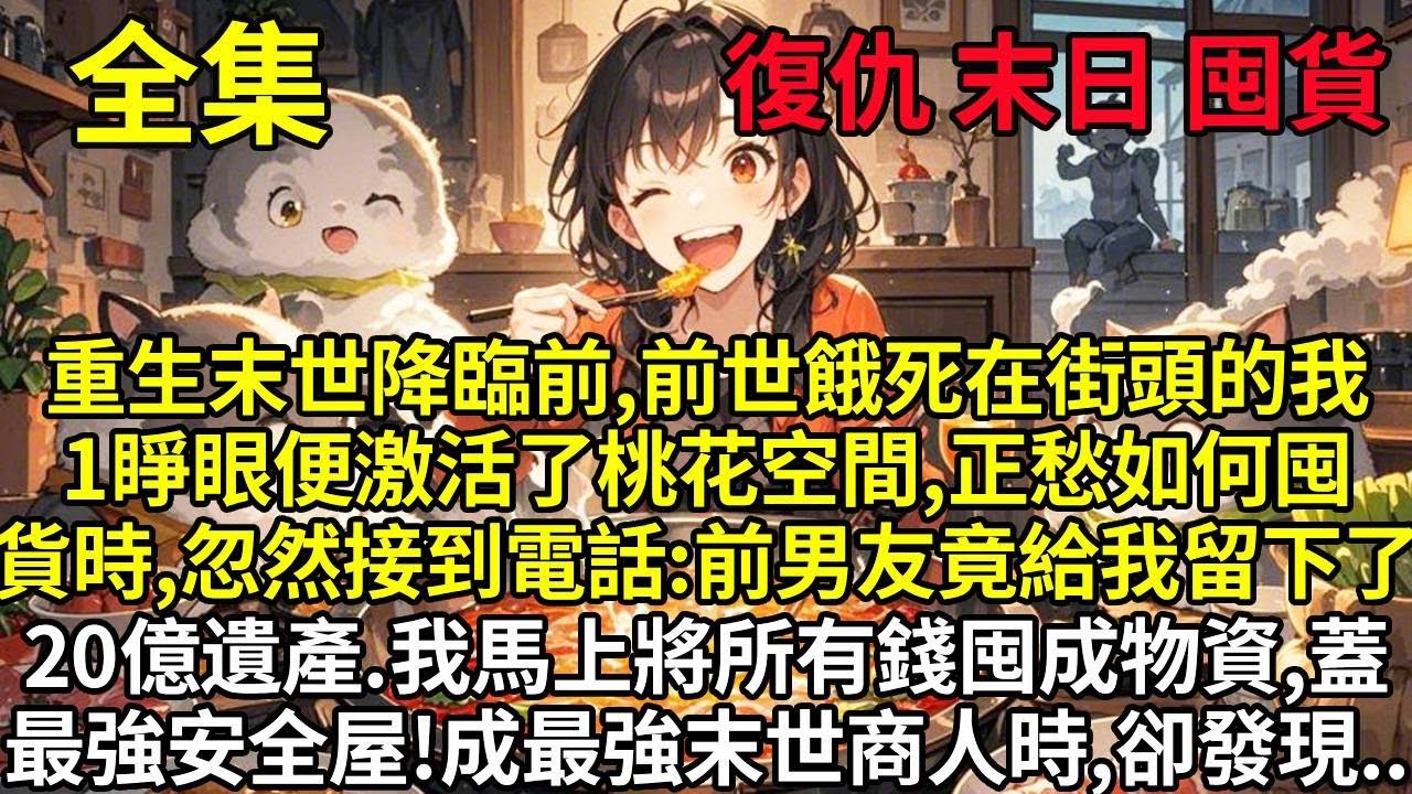 重生末世降臨前，前世餓死街頭的我，一睜眼便啟動了桃花空間，正愁如何囤貨時，忽然接到電話：前男友竟給我留下了20億遺產。我馬上將所有錢囤成物資，蓋最強安全屋！可正當一人一狗成最強末世商人時，卻發現..