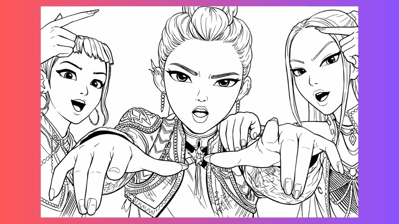 K-Pop Demon Hunters Coloring 🎤⚔️ | Powerful Trio Close-Up | Satisfying Coloring