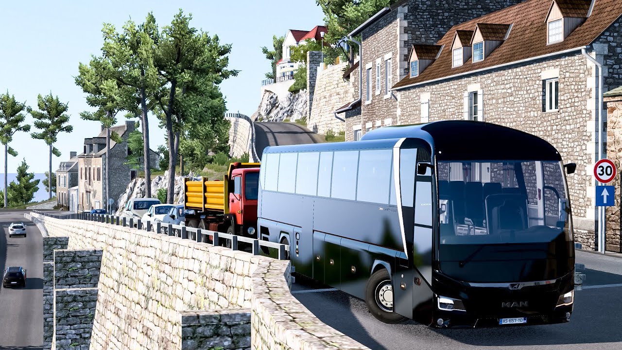 Man New Lion's Coach 3Rd. Gen. | Ets 2 Bus Mod 1.46 Gameplay (Grand Utopia Map-Narrow Side Streets)