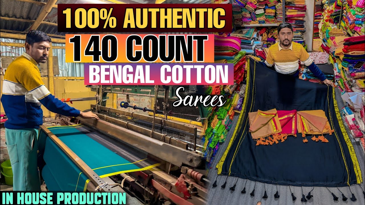 140 Count Pure Mal Cotton, Pure Khadi Cotton, Bengal Cotton,Bengal Tant, Dhakai Jamdani Saree 