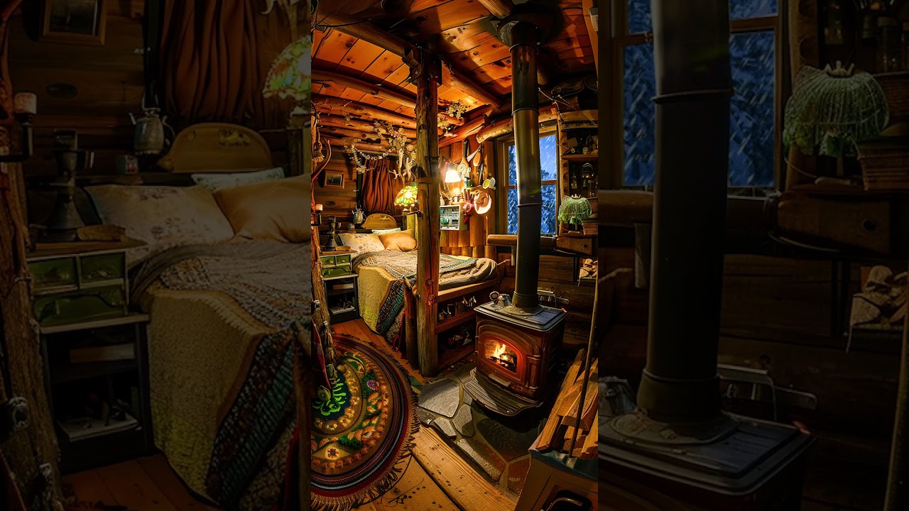 Sleep in a Cozy Snowy Cabin | Winter Ambience with Crackling Fireplace Sounds and Relaxing Snow