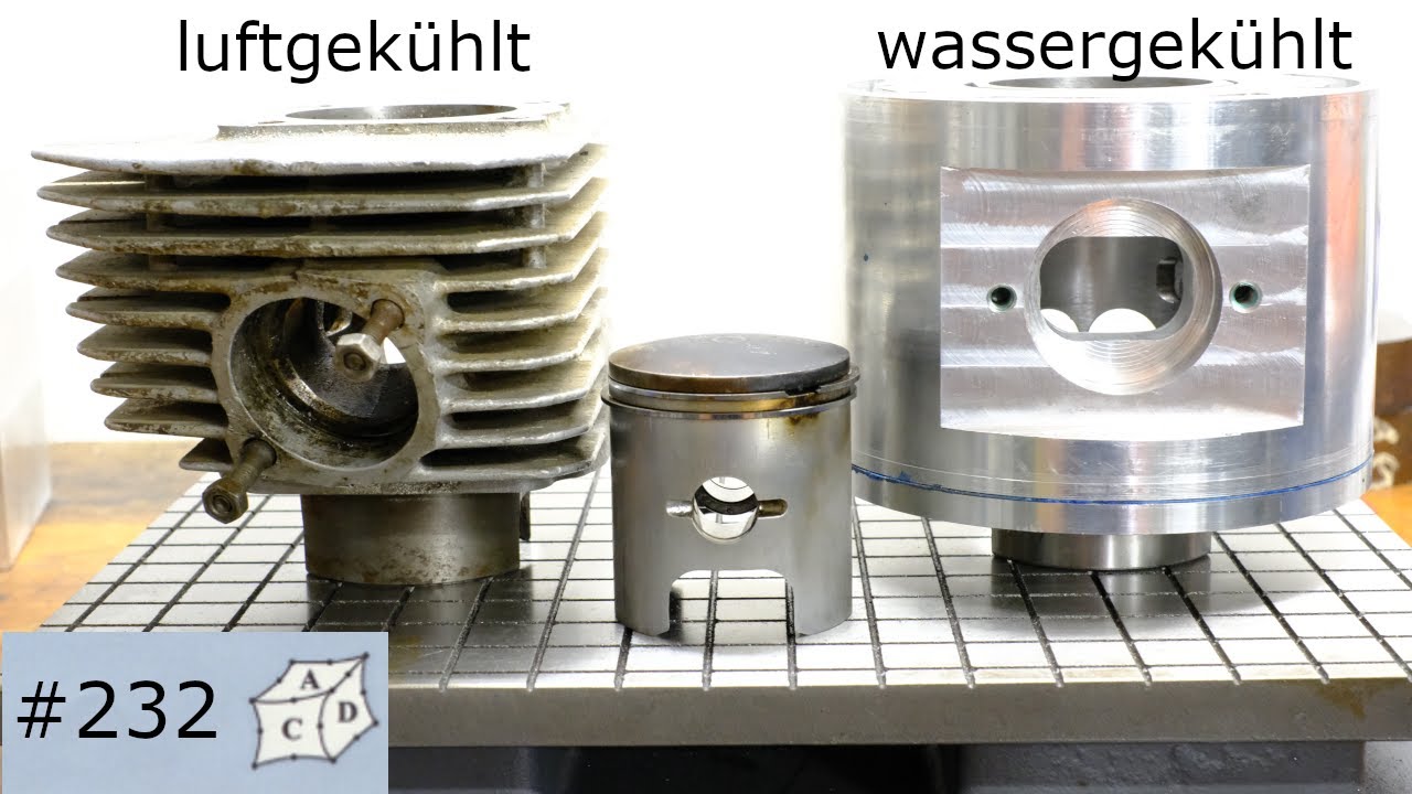 Bau eines wassergekühlten Zylinders für einen Zweitaktmotor ohne Gussteile.