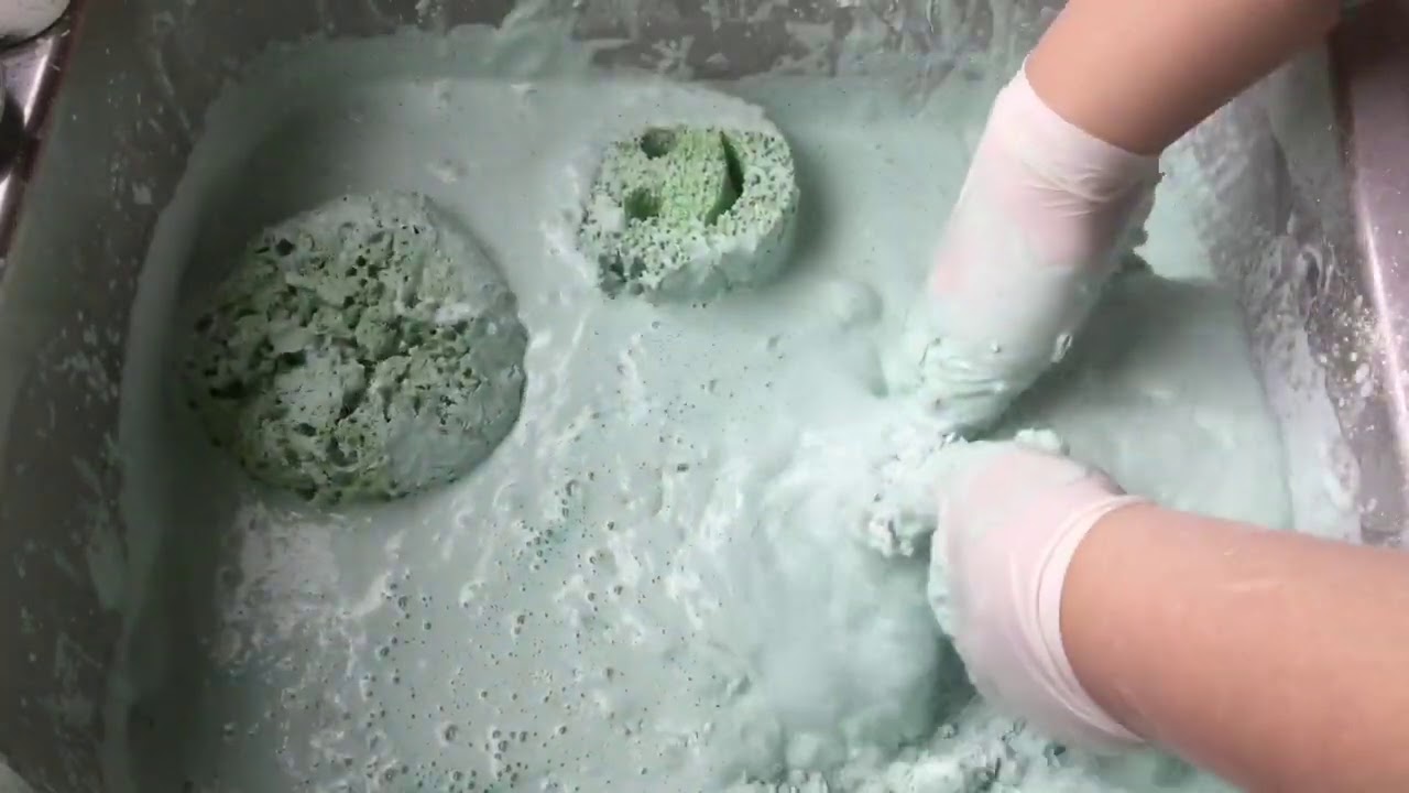 Paste covered sponges with Comet, pink pinesol, mr clean & paste