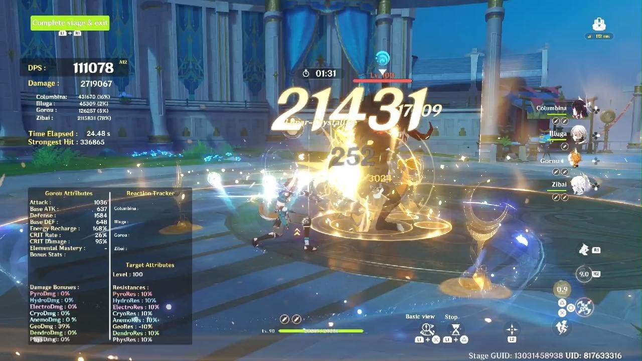 Zibai C1 with Illuga C1 Bina c0 and Gorou c6 - Genshin Impact DPS Dummy 