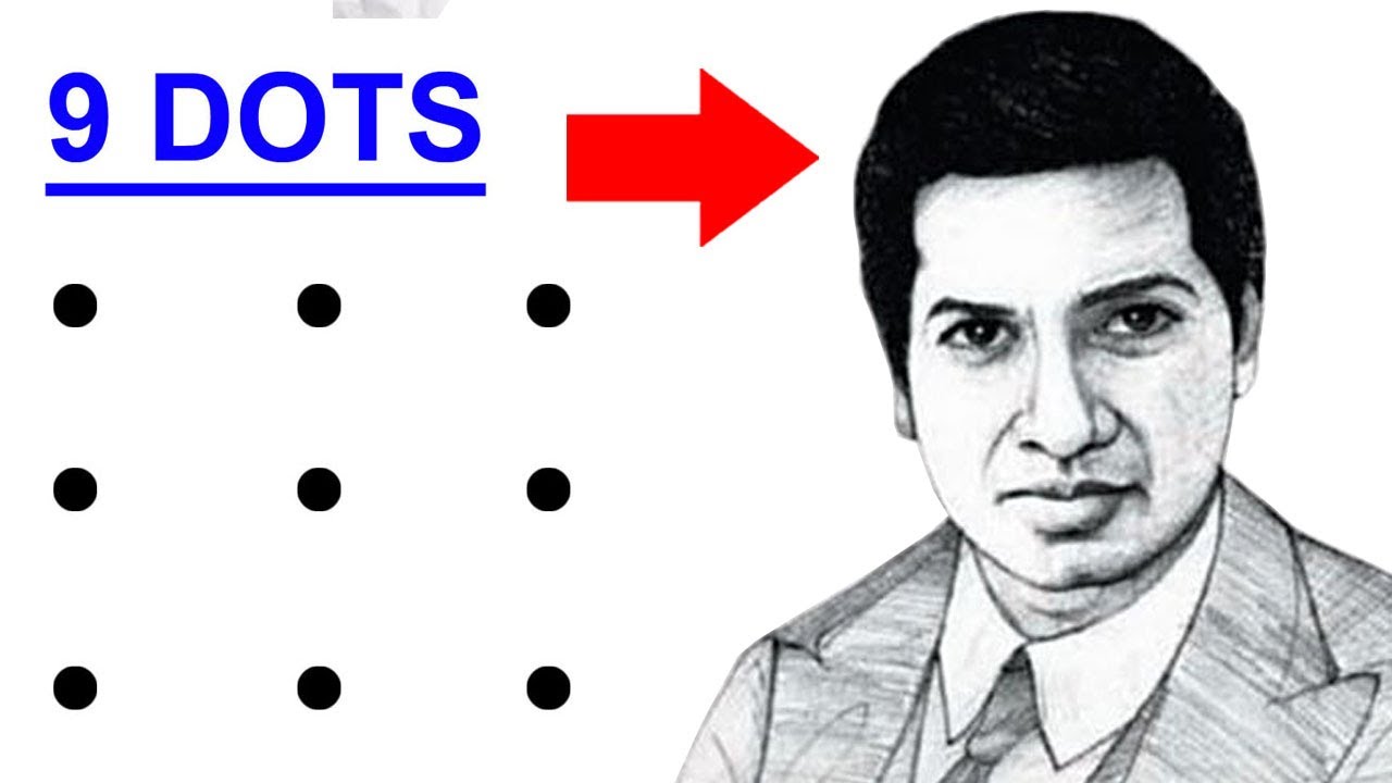 Srinivasa Ramanujan drawing easy from 9 dots - dots turn into srinivasa ramanujar drawing outline