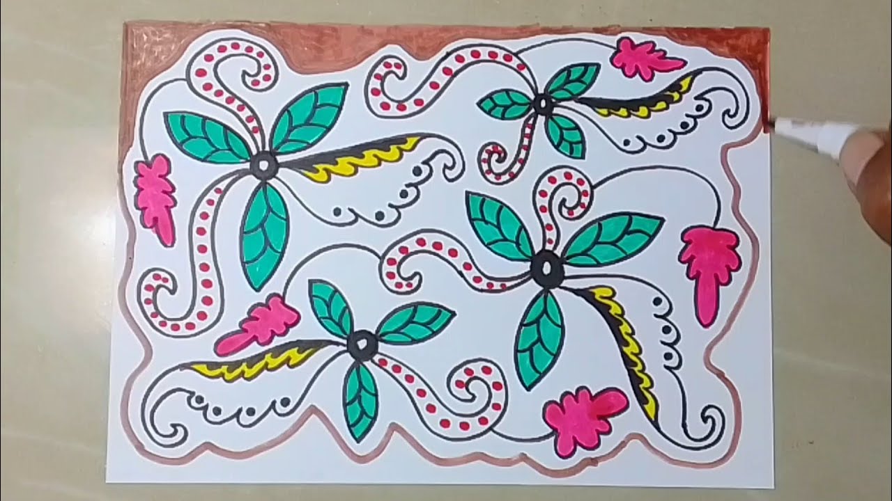 how to draw batik flower design easy
