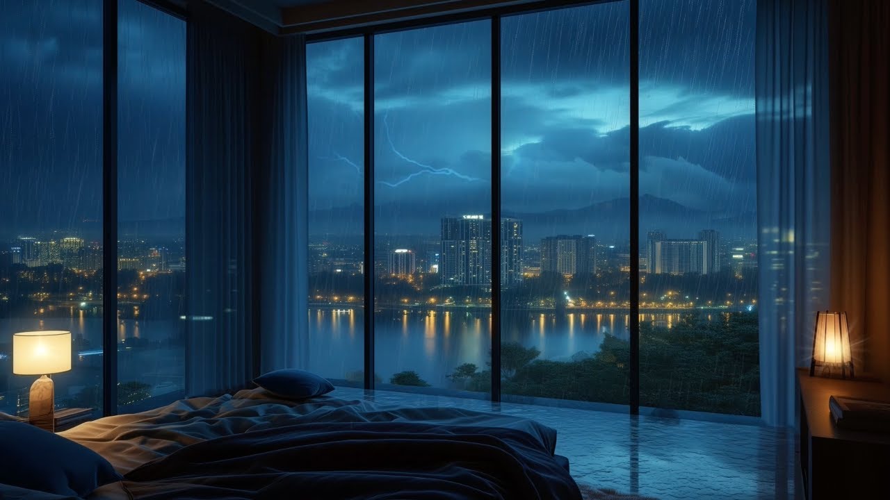 A Luxury City Apartment | Heavy Rain and Thunder Sounds for Sleep | 4K