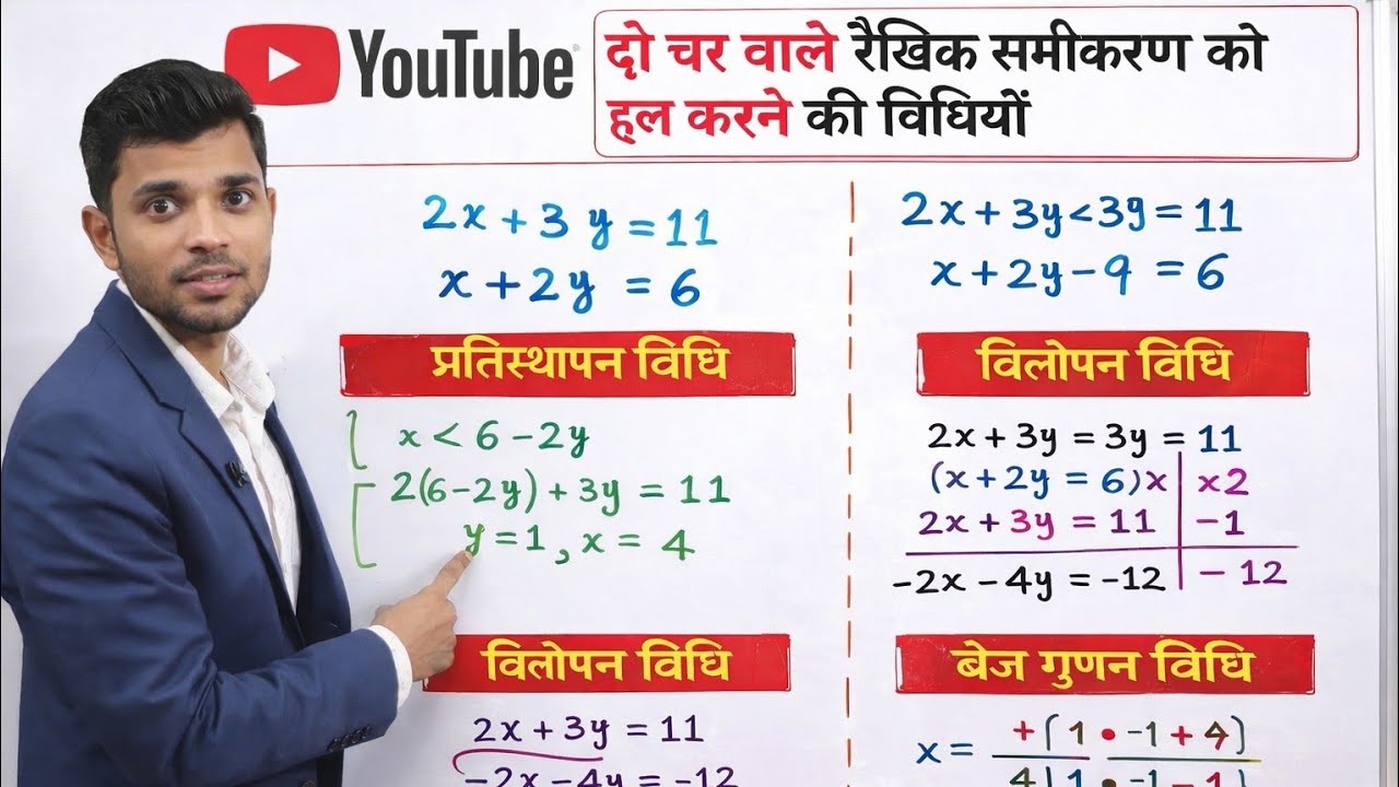 🔴   🔥 दो चर वाले रैखिक समीकरण 100% क्लियर | 3 विधियाँ एक ही वीडियो में |अब कभी नहीं भूलेंगे | 