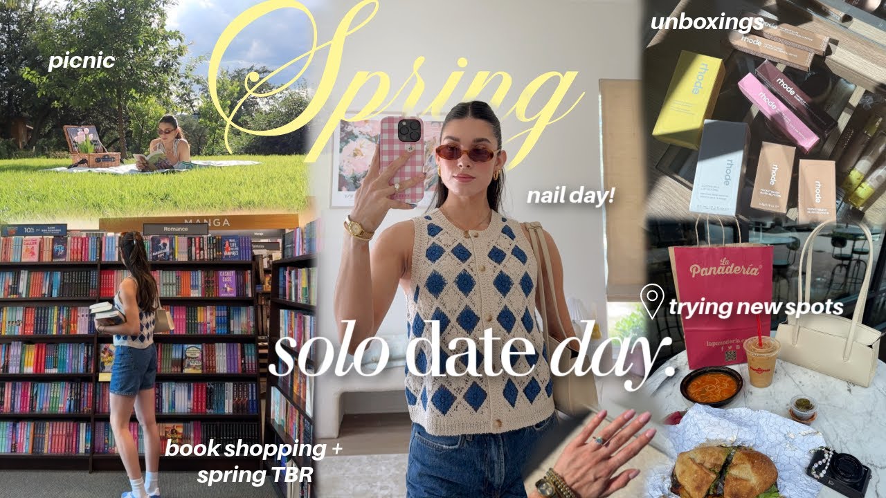 SOLO date day | trying new restaurants alone, book shopping + spring TBR, nail appt, picnic, hauls!