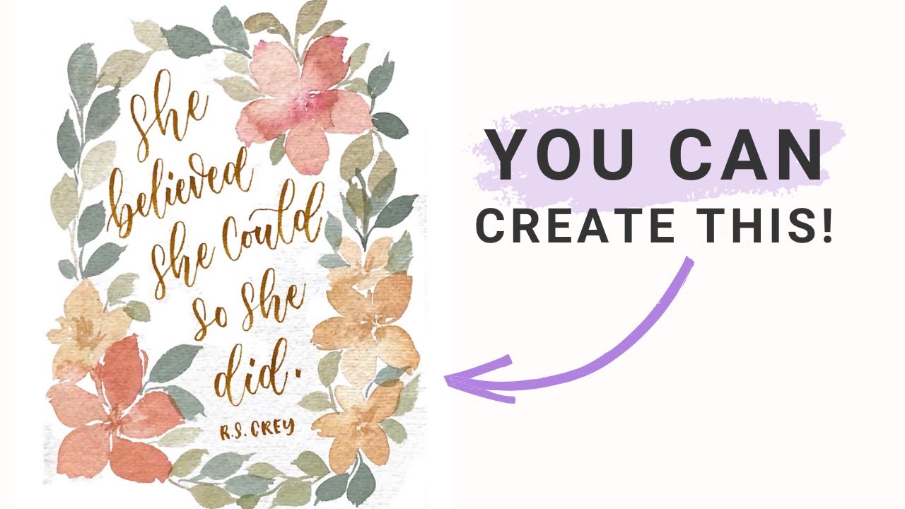 Easy Watercolor Floral Wreath with Calligraphy Quote for Beginners | Simple Painting Ideas