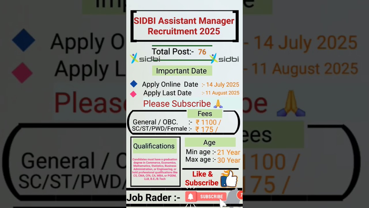 SIDBI Assistant Manager Recruitment 2025 apply online