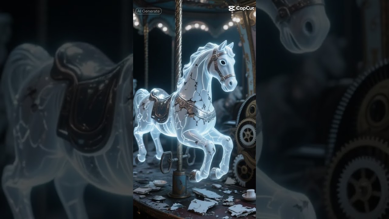 A carousel music box plays by itself #softhorror #aiart #aianimals #CapCut