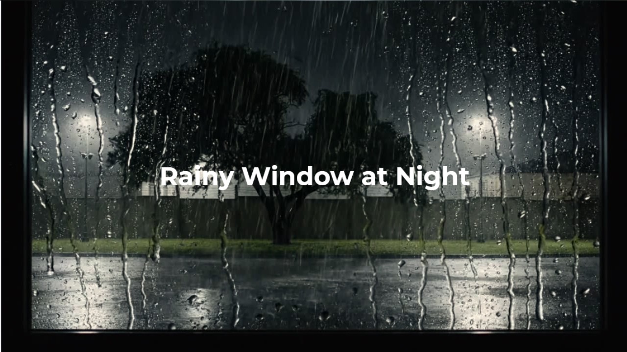 Heavy Rain on Window at a Dimly Lit Compound • Swaying Trees • Dark Rain Ambience for Deep Sleep