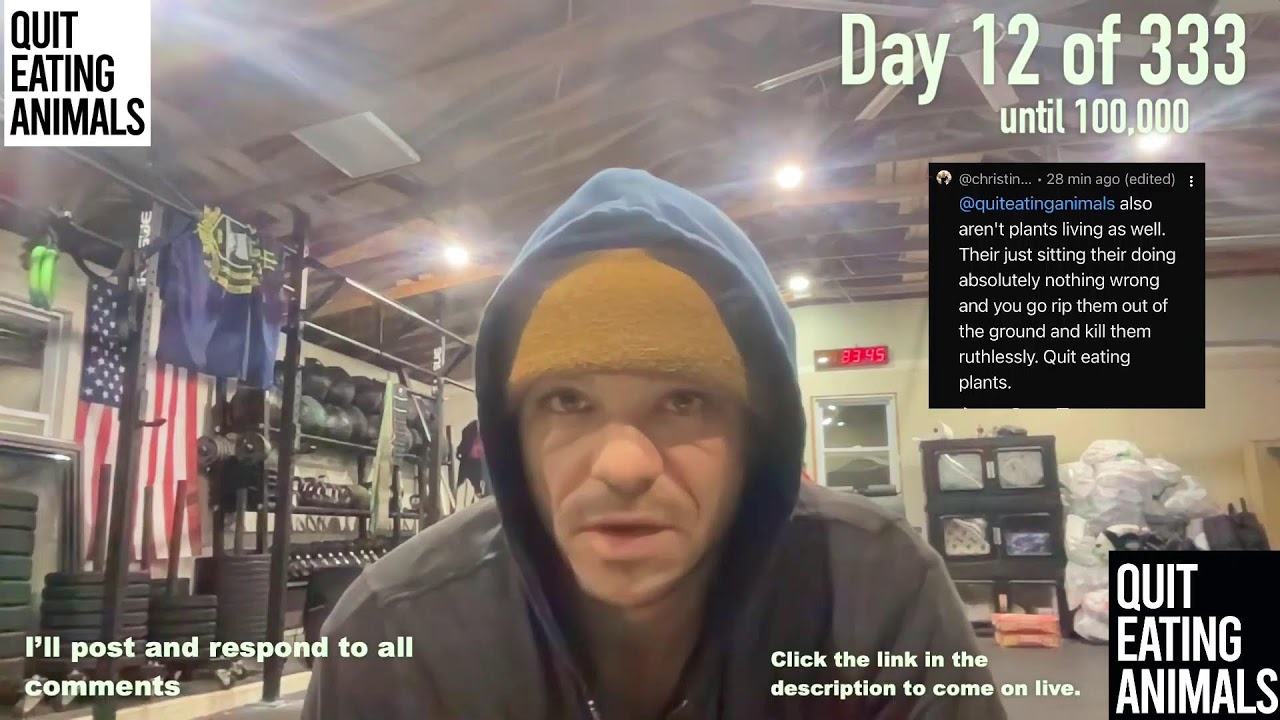 Day 12 of 333 Days to get to 100,000 Reps - Vegan Garage Gym Live Workout For The Animals
