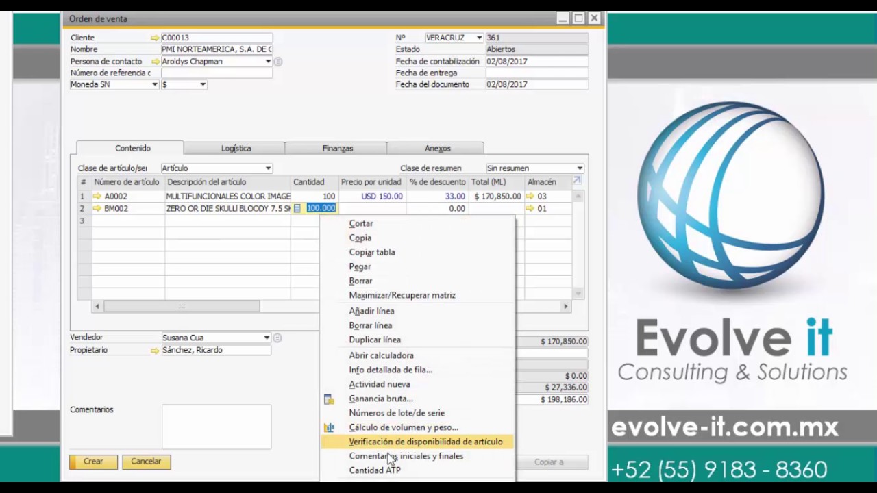 La funcionalidad Cantidad ATP en SAP Business One