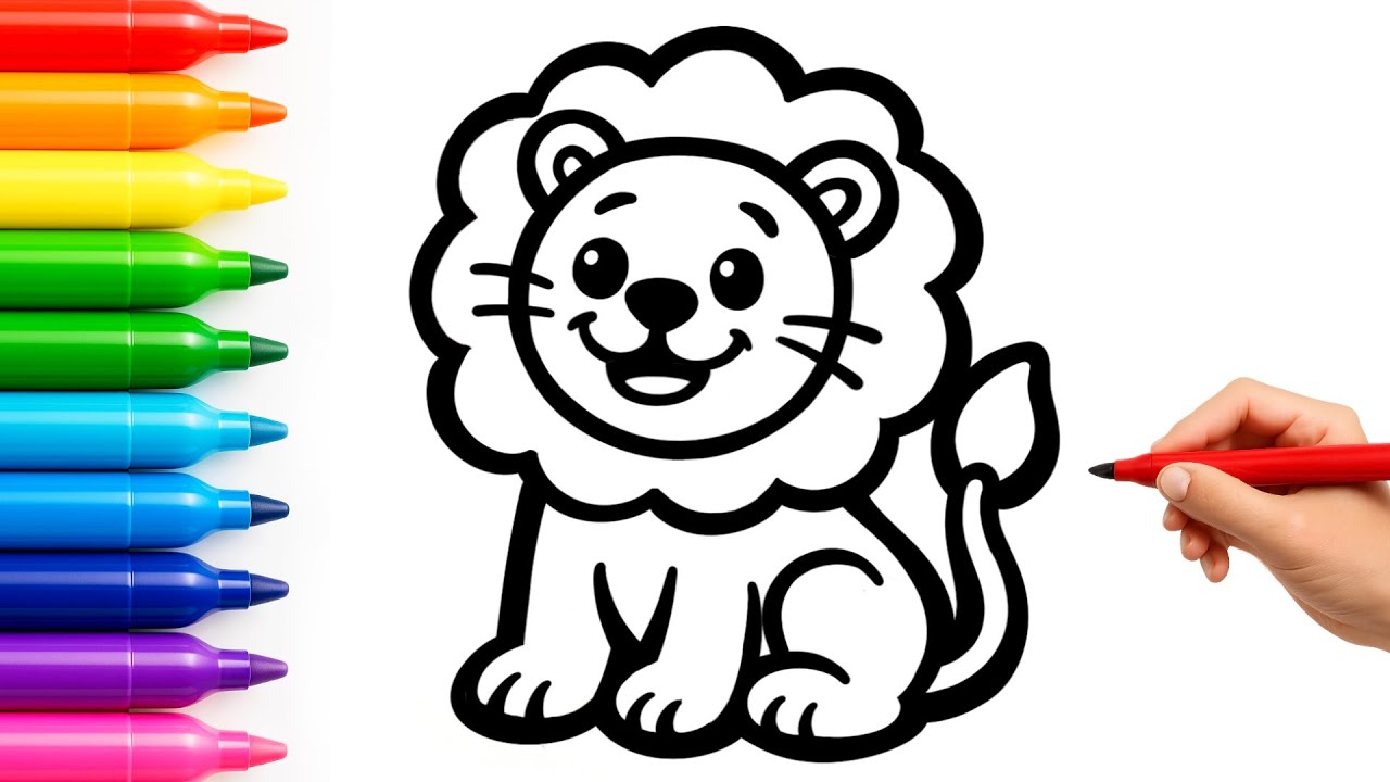 How to Draw a Cute Lion Easy Drawing, Coloring & Painting for Kids, Toddlers