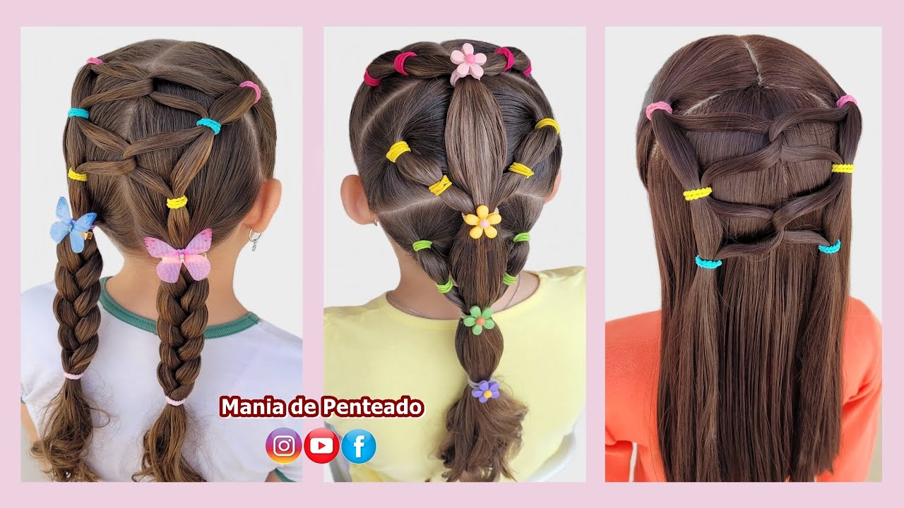 Penteados Fáceis e Rápidos para para Escola 😍| Quick and Easy Hairstyles with Elastics for School 🥰