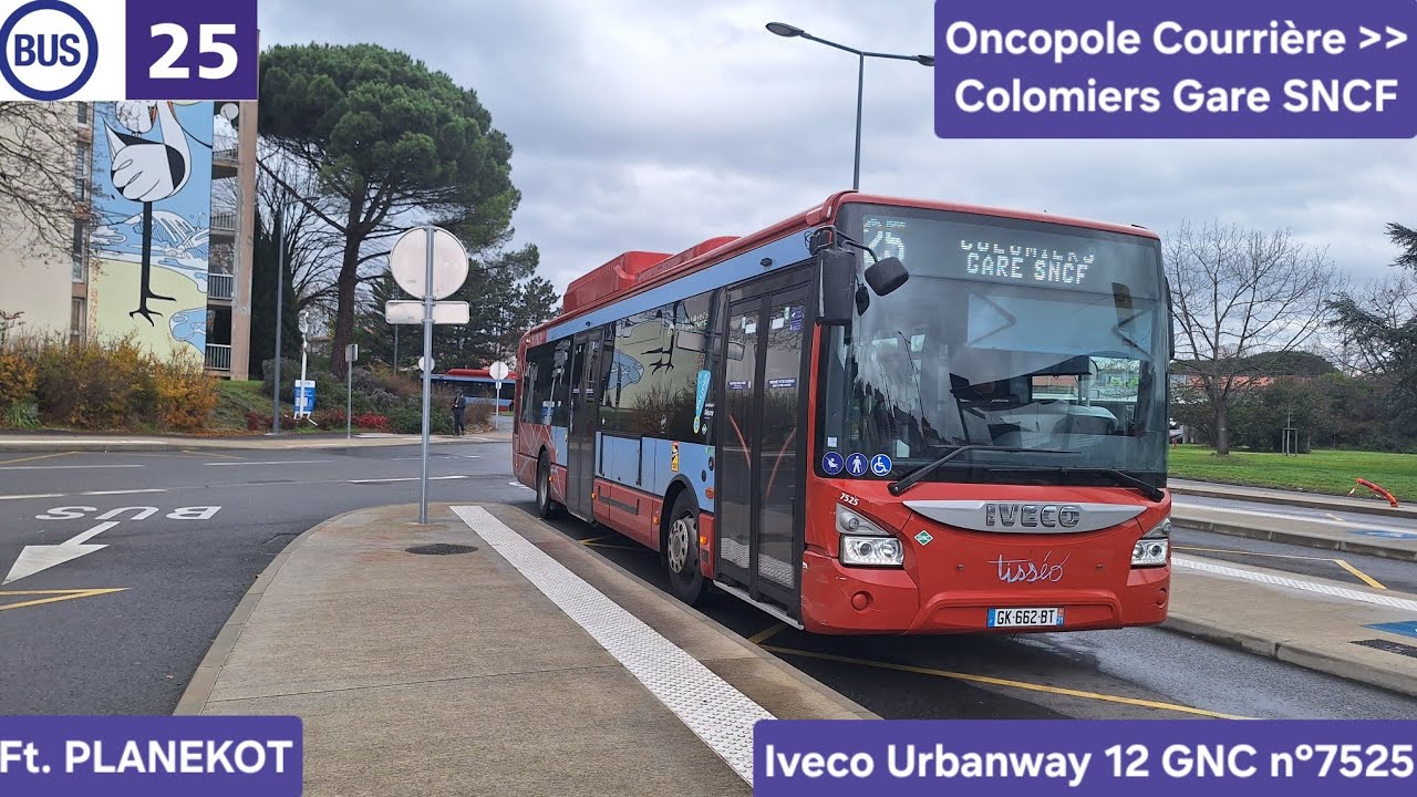 Tisséo — Ligne 25 de Oncopole C. à Colomiers Gare SNCF — Iveco Urbanway 12 GNC n°7525 (ft. PLANEKOT)