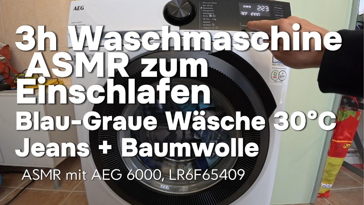 3h Waschmaschine ASMR zum Einschlafen | Blau-Graue Wäsche 30°C