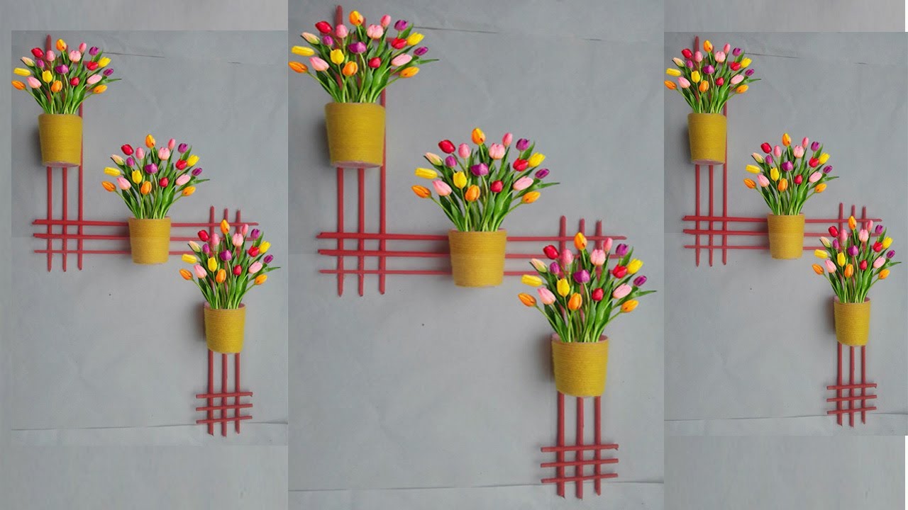 Beautiful flower Vase wall decoration ideas Simple, Handmade wall hanging DIY Craft ideas