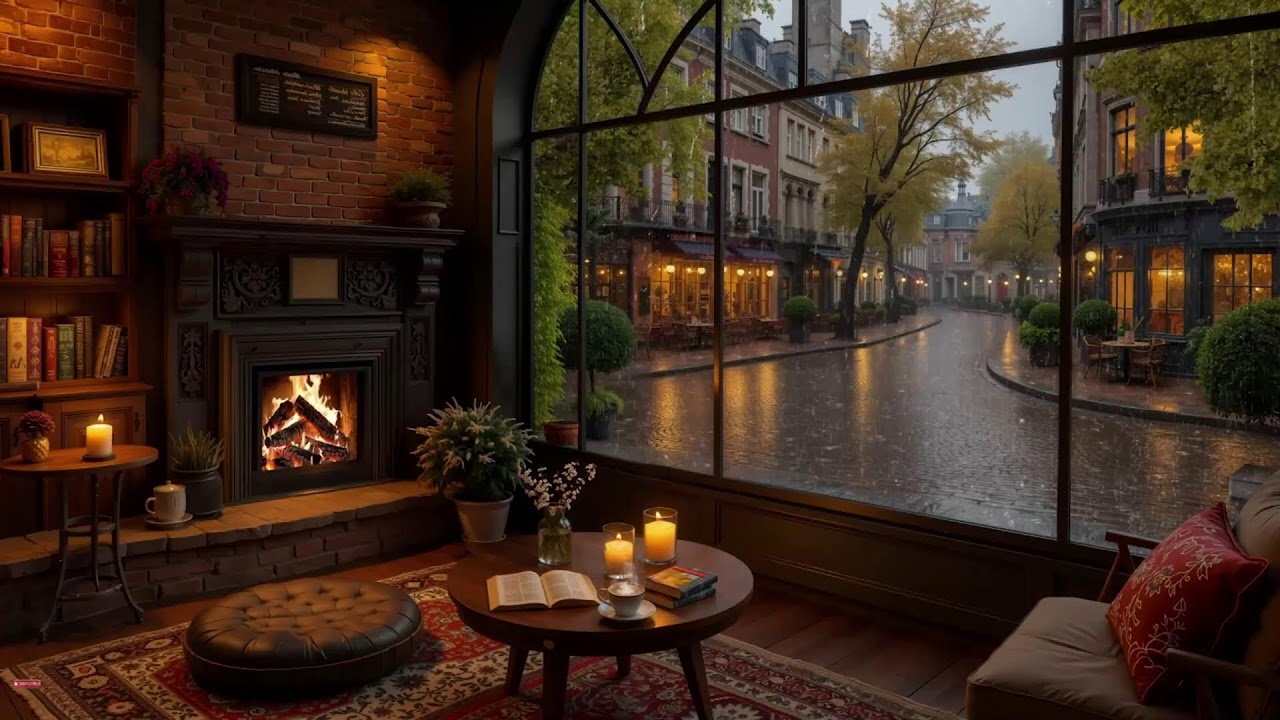 Rainy Nights at Cozy Mountain Cabin | Soft Jazz Piano & Window Rain Sounds For Relaxation and Sleep