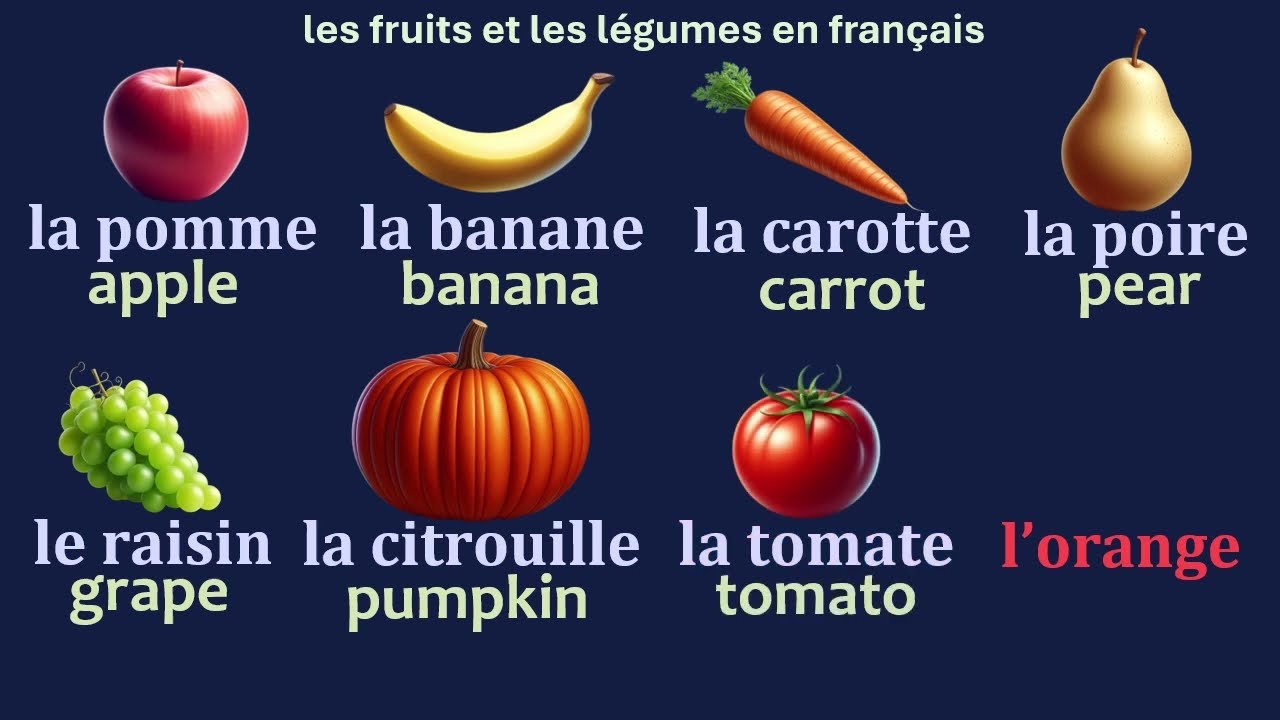 Fruits and Vegetables in French - Fruits et Légumes en Français - A1-A2 vocabulary for beginners