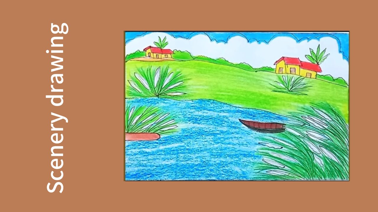 Autumn season drawing easy/River scenery drawing/Late autumn scene sketch 