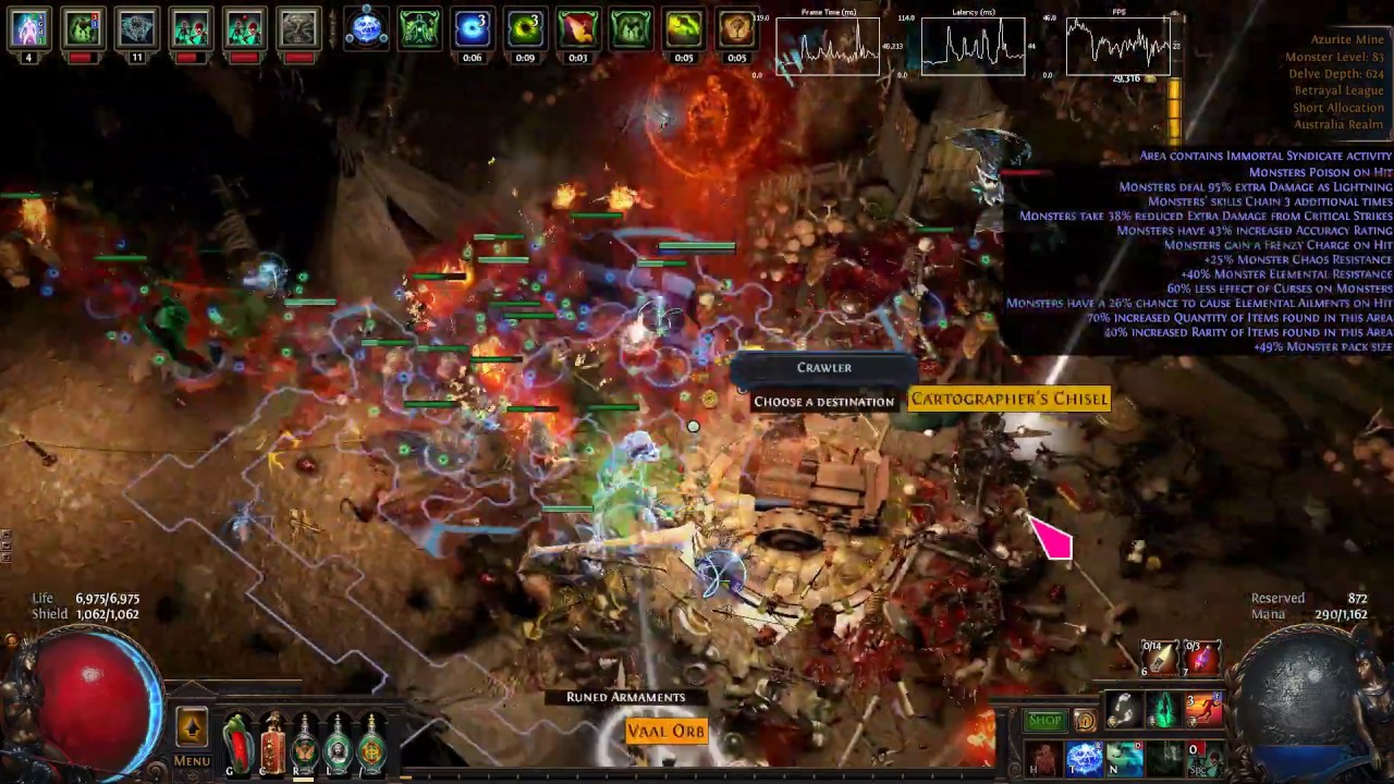 Path of Exile 3.5 - Spectre Summoner deep delve demo: 622 to 624 depth.