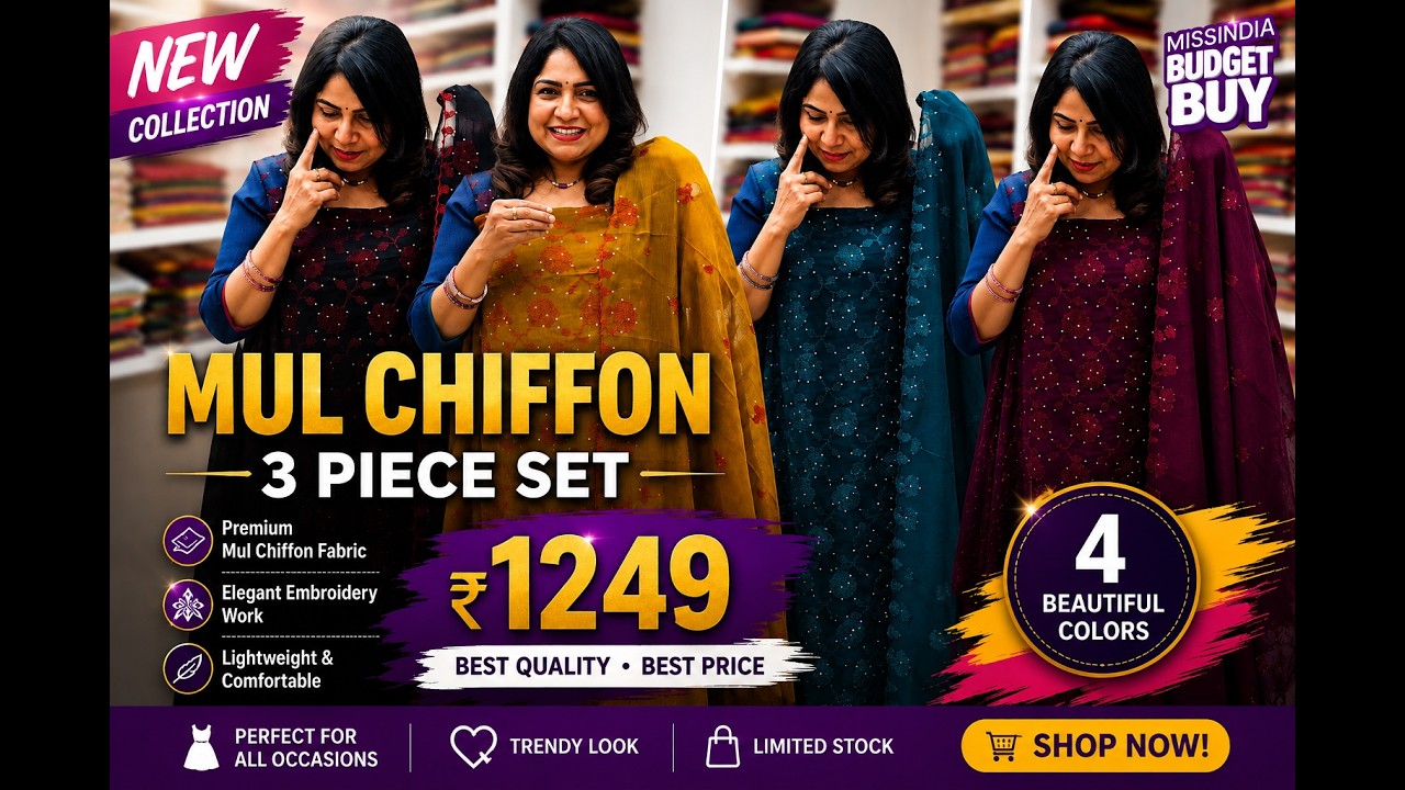 ₹1249 Mul Chiffon 3 Piece Set 😍✨ | Elegant Partywear & Festive Ethnic Wear | MISSINDIA #shorts #fyp