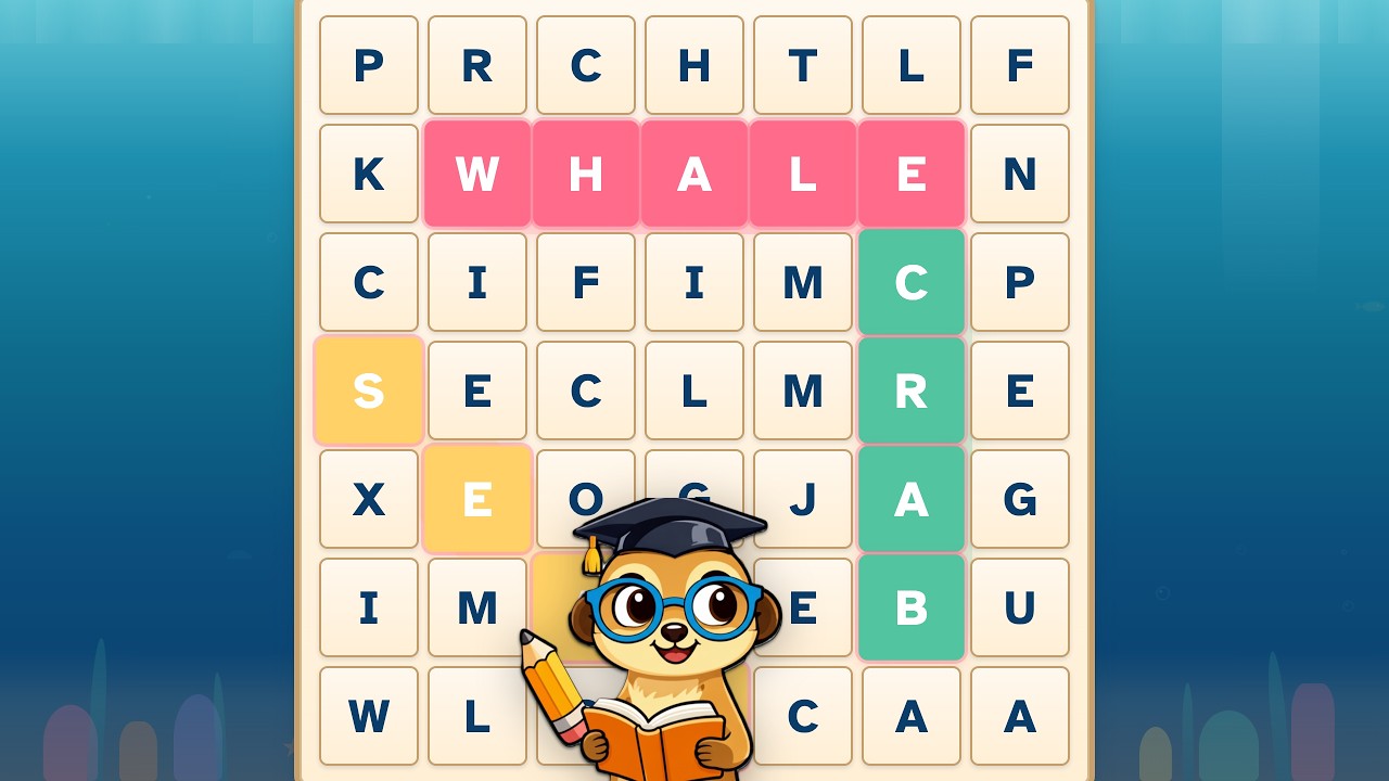 Ocean Animals Word Search for Kids (Ages 6-7) 🐠 Fun & Easy Learning Puzzle