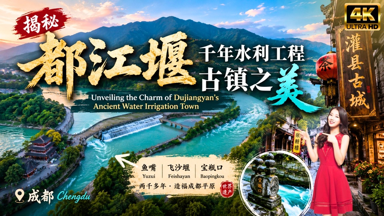 揭秘都江堰千年水利工程古镇之美 Unveiling the Charm of Dujiangyan's Ancient Water Irrigation Town, Chengdu