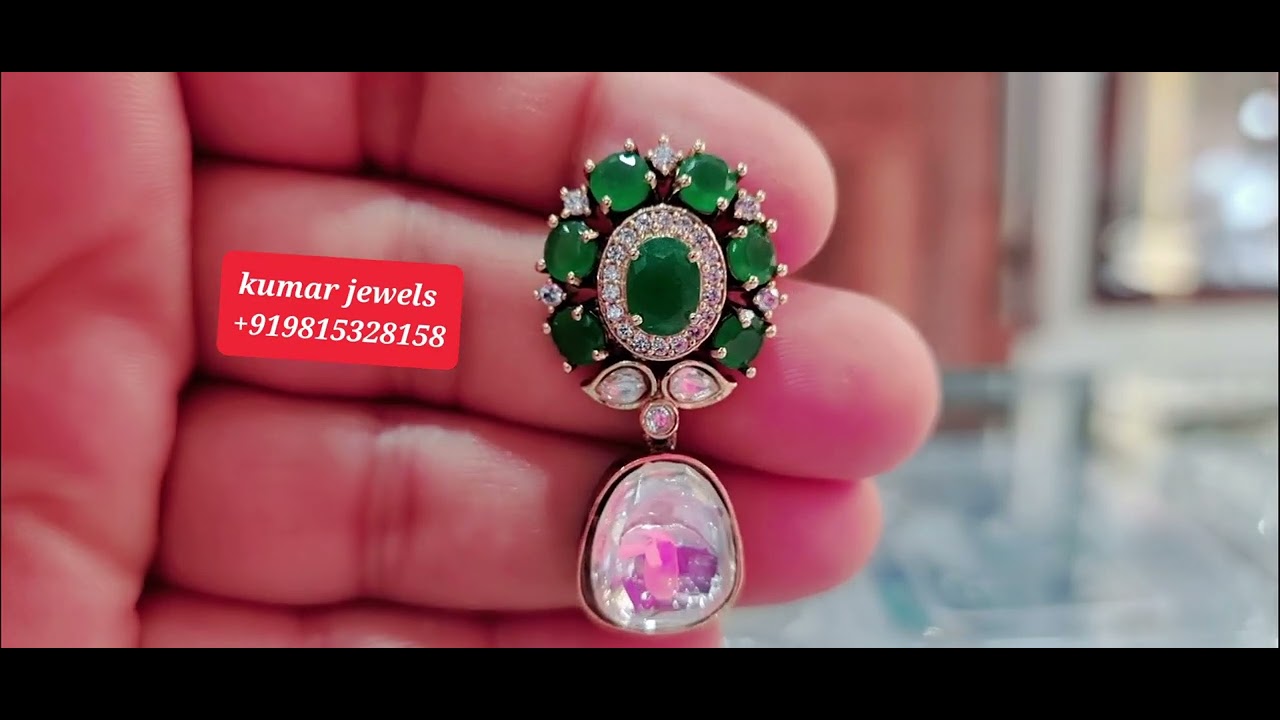 Elegant Uncut Glass Kundan Emerald Green Color Small Hanging Earrings