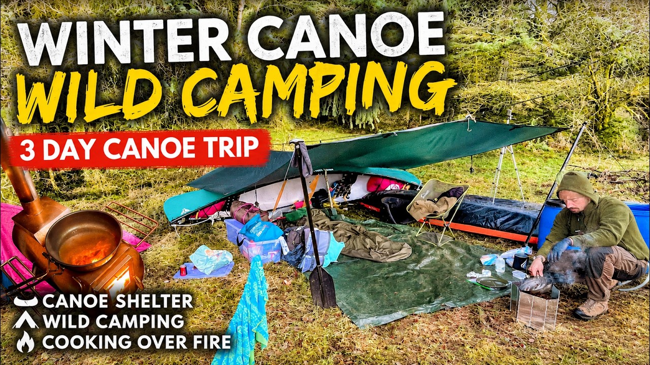 Winter Canoe Wild Camping in Scotland HOT TENT BIVVY BAG camp under TARP Scottish Canoeing Adventure
