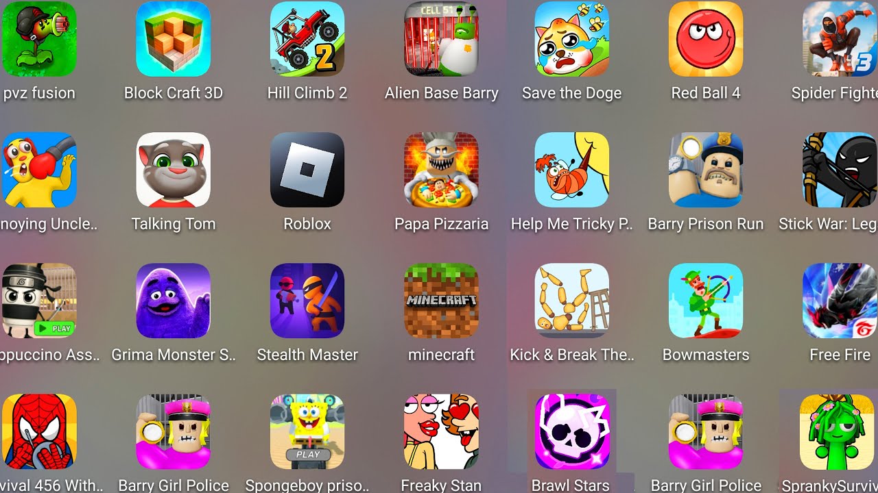 Roblox,Alien Base Barry,Capuchino Assassino,Poppy Playtime 4,Stumble Guys,Freaky Stan,Free Fire.....
