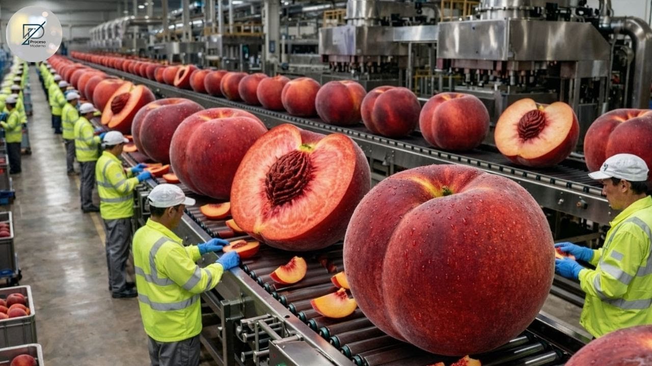 Inside una planta moderna de procesamiento de duraznos: del campo a duraznos enlatados