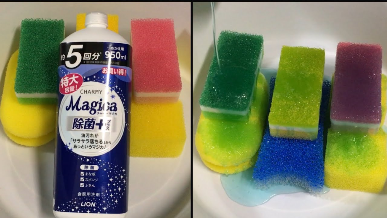 【ASMR】plastic sponges w/ Magica dish soap💙シャカシャカスポンジとマジカ除菌プラスでもこもこtime💙