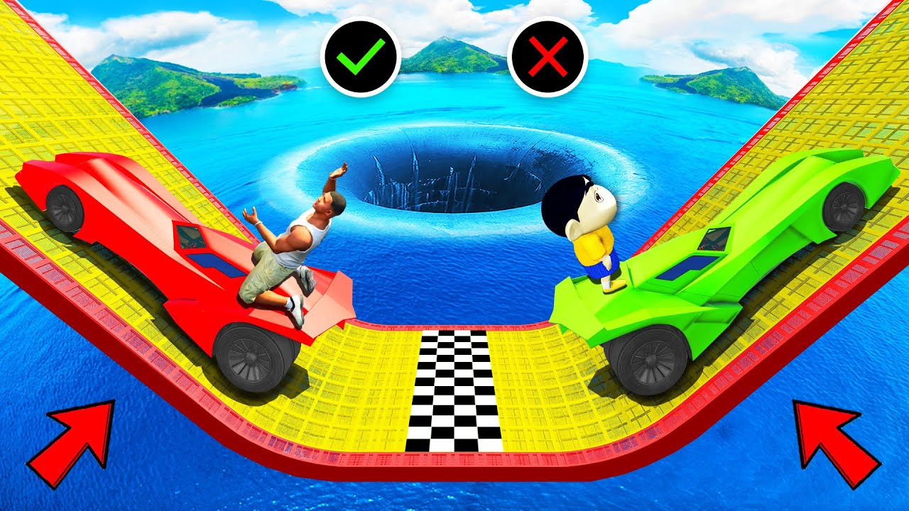 SHINCHAN AND FRANKLIN BATTLED FOR V SHAPED MEGA RAMP PARKOUR CHALLENGE GTA 5