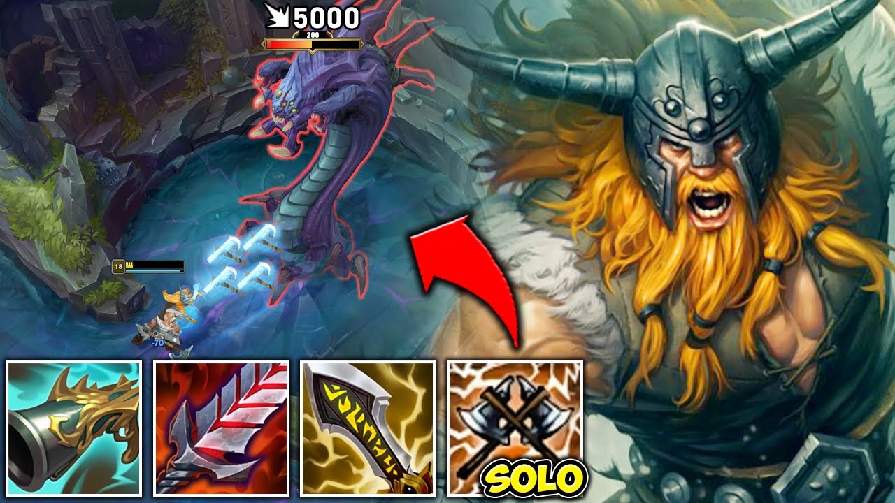 WTF? FULL CRIT OLAF CAN SOLO BARON AT 20 MINUTES! (CARRY WITHOUT TEAMMATES)