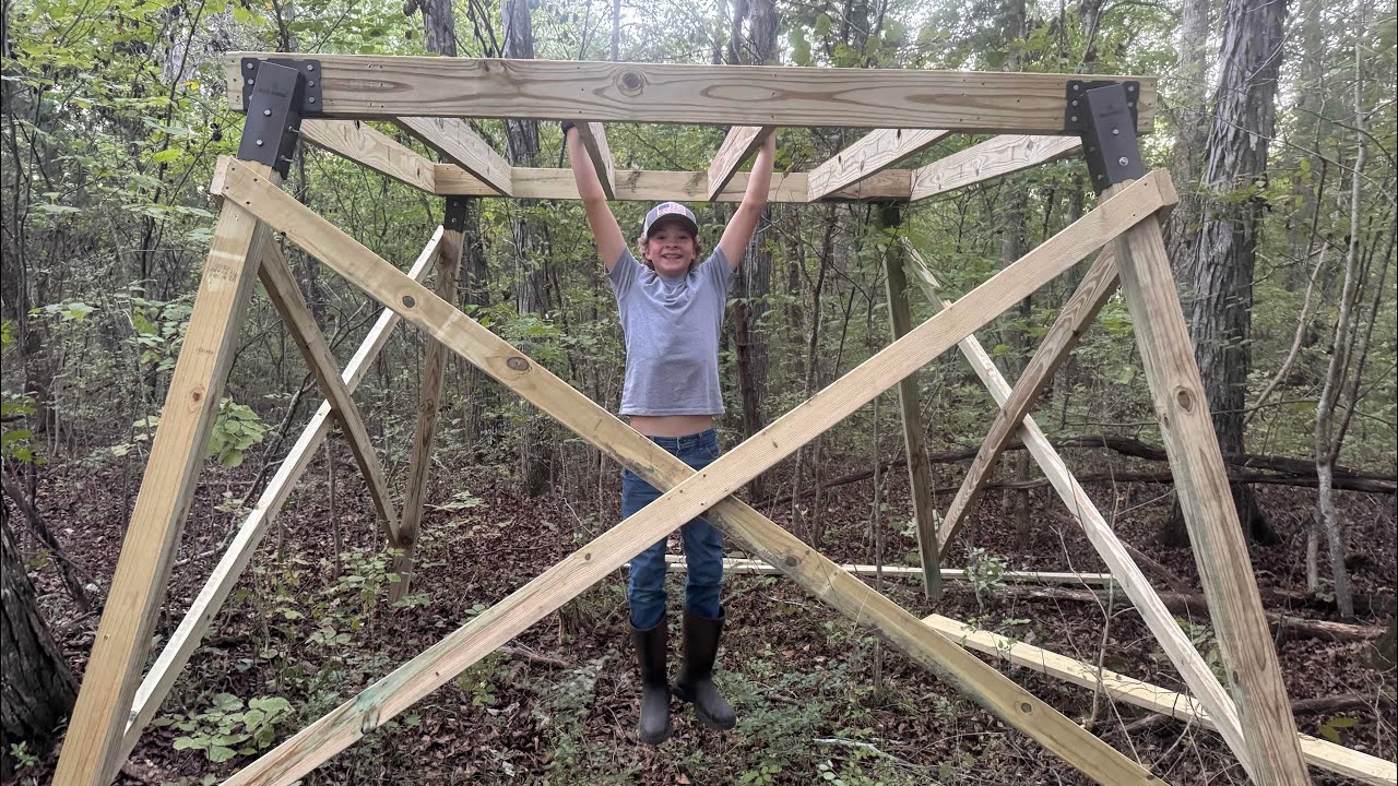 Father-son DIY deer stand build