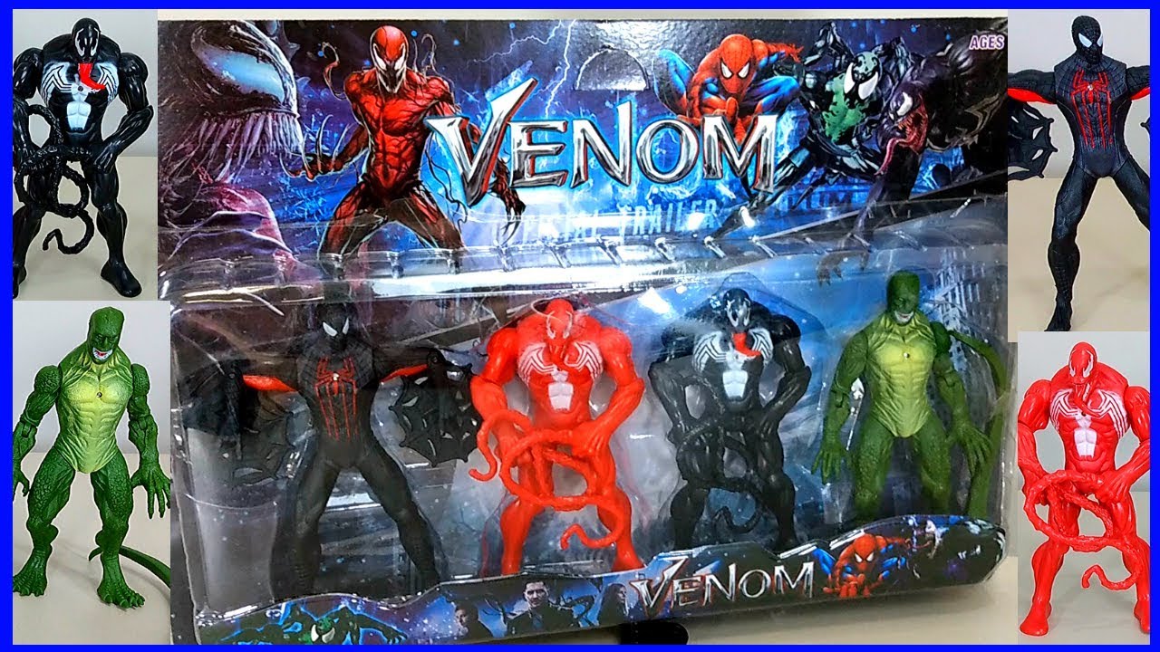 Bonecos Venom, Carnificina, Homem Aranha e Lagarto - Coleção Filme Venom