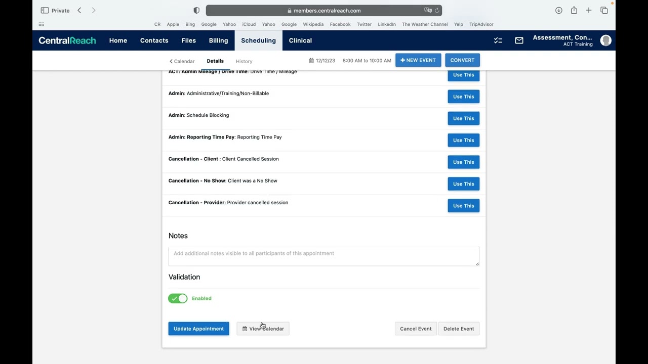 CR - Creating an Admin and Client Appointment