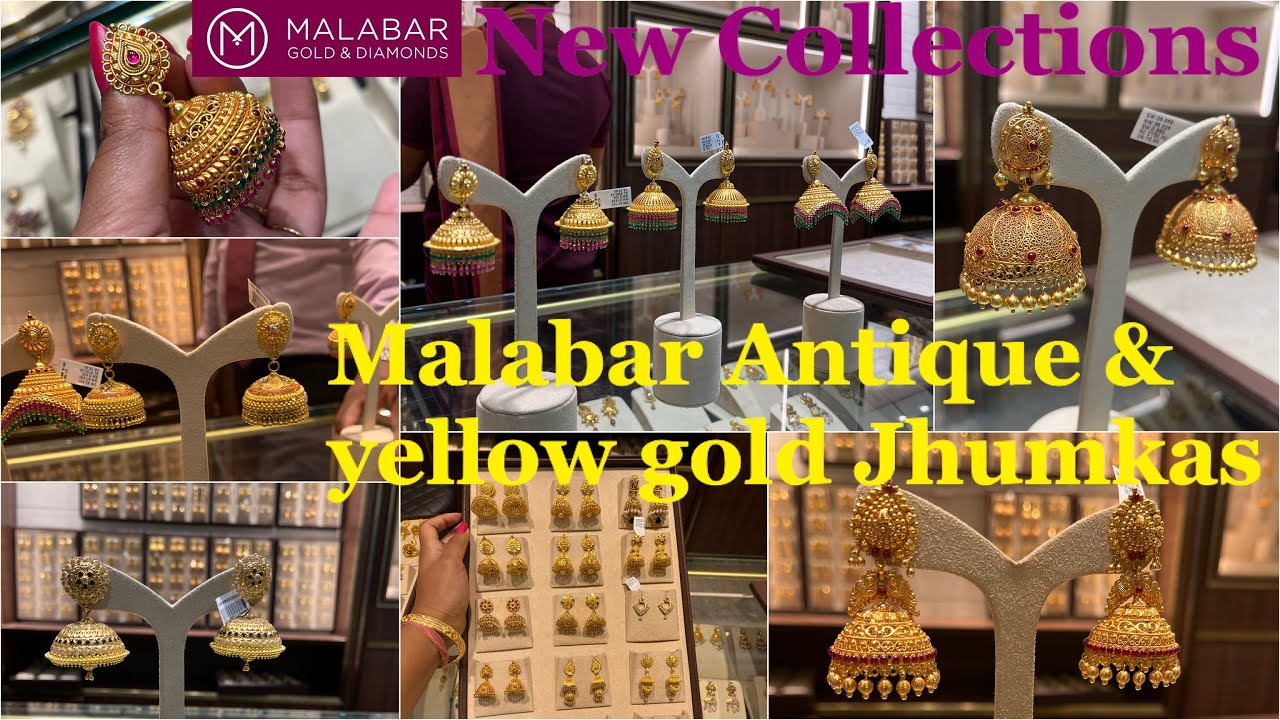 Malabar antique gold Jhumka collections | Yellow gold jhumka designs | Gold jhumkas
