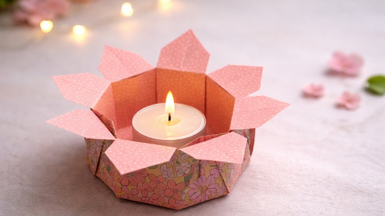 Origami Windlicht Blume basteln 🌸 | Teelicht aus Papier falten | DIY Deko einfach & schnell