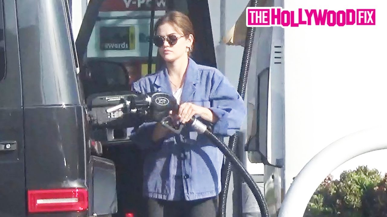 Lucy Hale Stops To Fuel Up Her Mercedes-Benz G-Wagon At The Shell Gas Station In Studio City 2.10.21