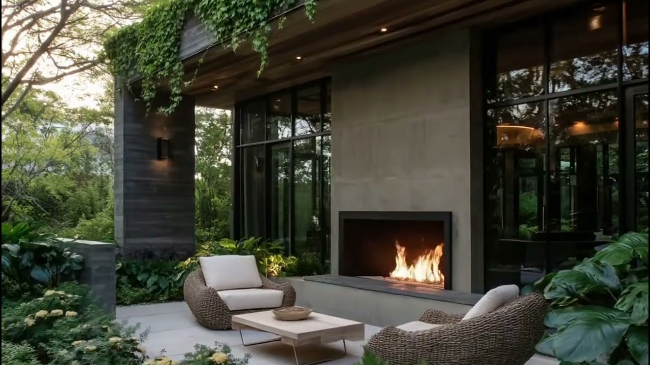 Cozy Modern Patio Ambience 🔥 3 Hours Fireplace & Nature Sounds for Deep Sleep & Study (