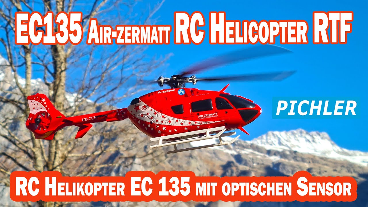 Der RC Helikopter EC 135 Air-Zermatt Flitezone in der Alpenkulisse geflogen - Ich finde den Notstopp