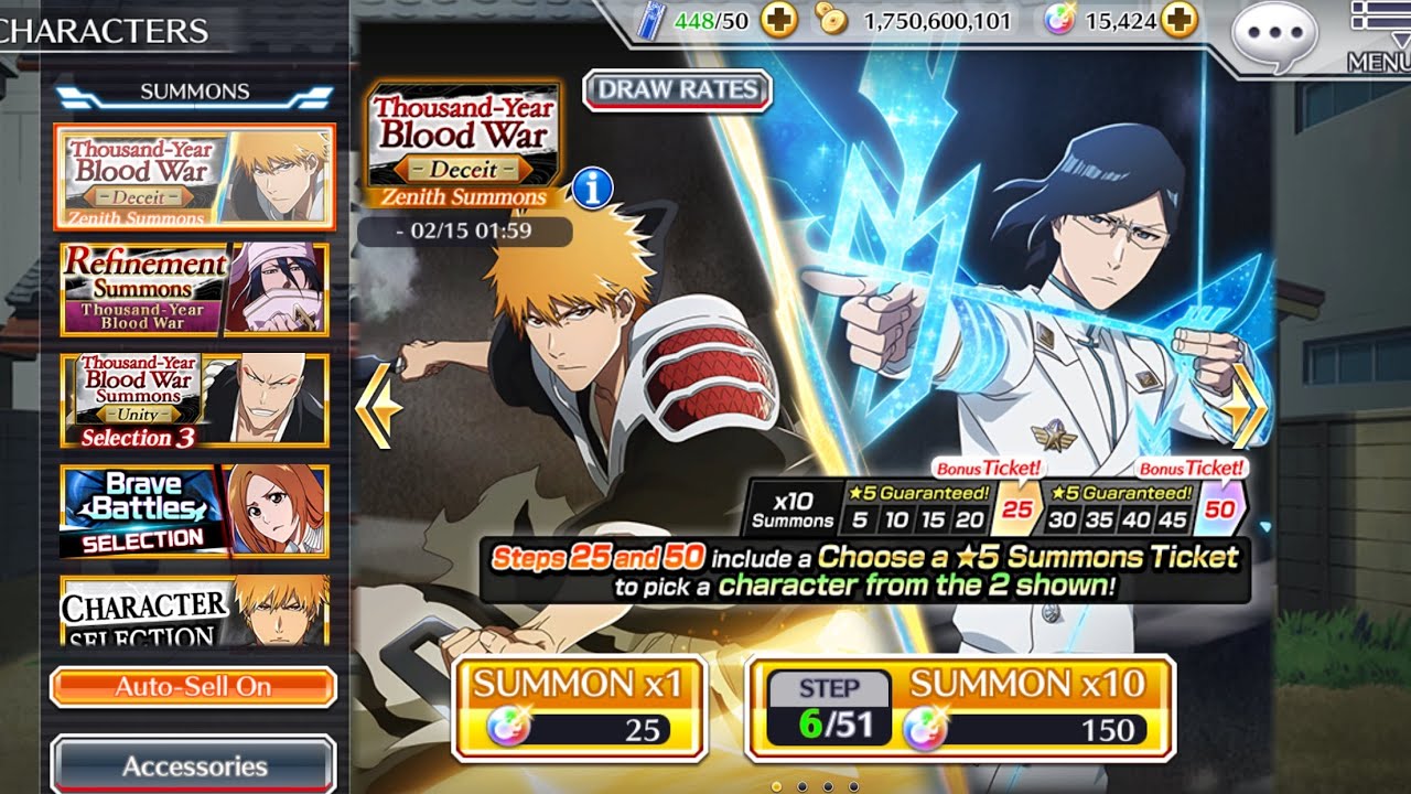 Bleach Brave Souls TYBW Deceit Zenith Summons 5 Steps (Got Both Ichigo and Uryu) 