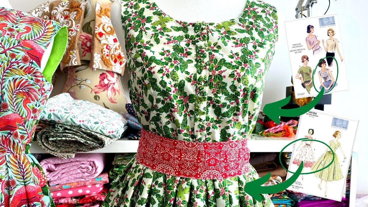 I Made a Vintage Vogue Dress 🍃 Bodice V9187, Skirt V8789